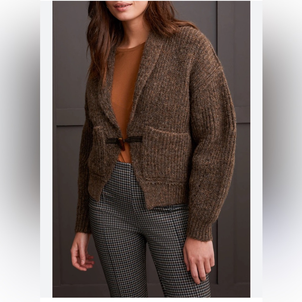 Tribal Taupe Ribbed Shawl-Collar Cardigan - Picture 9 of 10